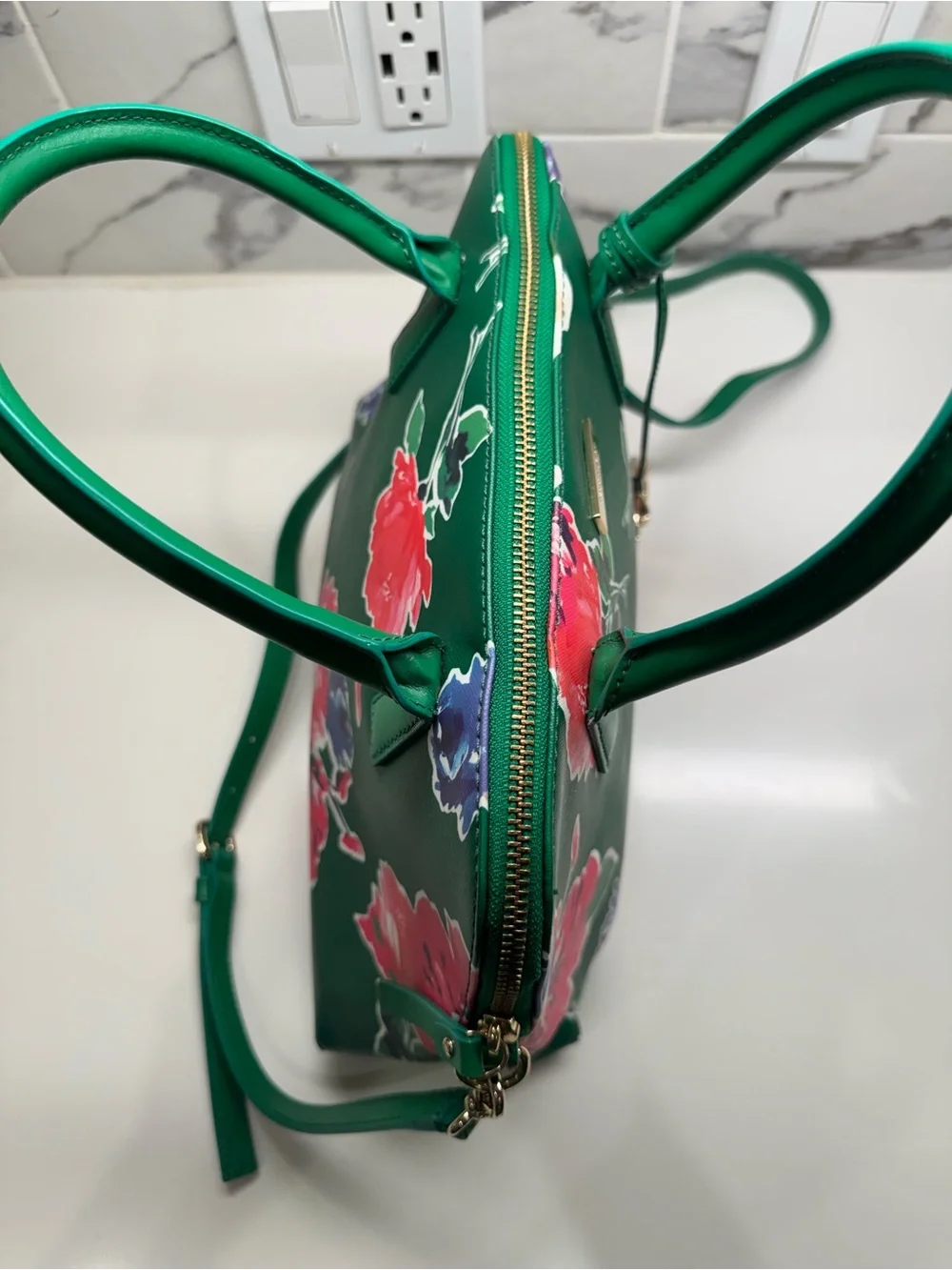 Kate Spade Brightwater Drive Small Rachelle Satchel Green Floral Crossbody Bag
